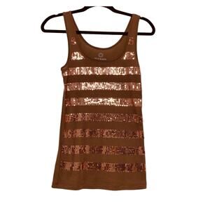 Old Navy Small Copper Brown Striped Sequin Sleeveless Ribbed Tank Top
